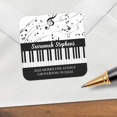 Piano Keyboard Music Notes Custom Return Address Square Sticker