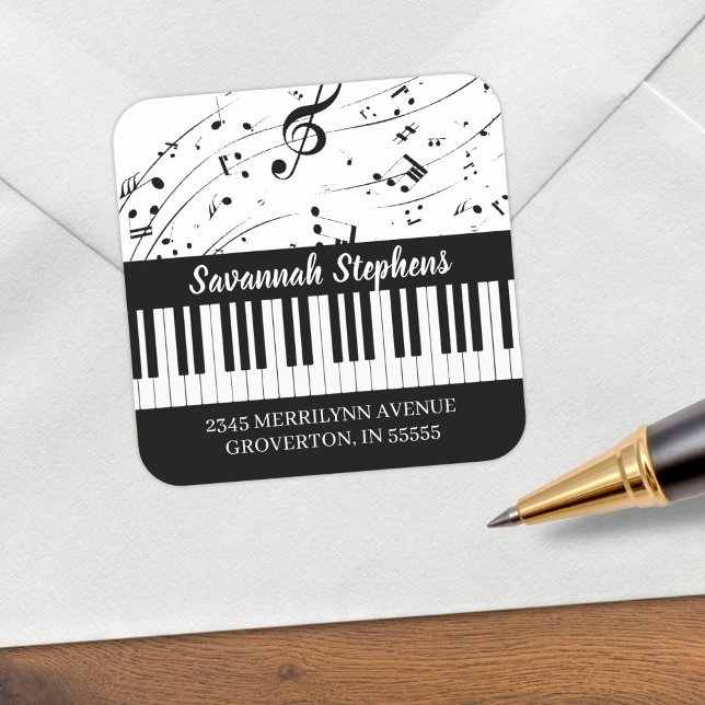 Piano Keyboard Music Notes Custom Return Address Square Sticker (Creator Uploaded)