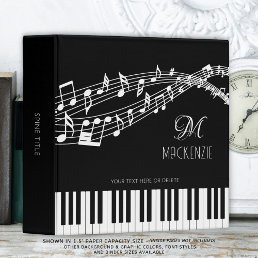 Piano Keyboard Music Notes Monogram Custom Color 3 Ring Binder