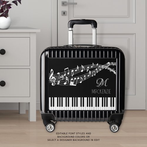 Piano Keyboard Music Notes Monogram Custom Color Luggage