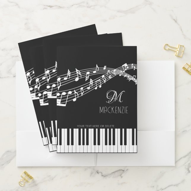 Piano Keyboard Music Notes Monogram Custom Color Pocket Folder (In Situ)
