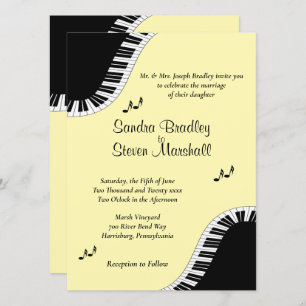 Piano Keyboard Music RSVP with Menu Yellow Invitation
