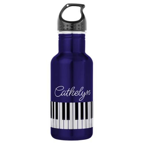Piano Keyboard Music Teacher Name in Script Stainless Steel Water Bottle