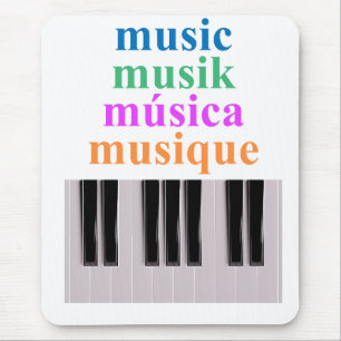 Piano Keyboard Music Text in Multiple Languages Mouse Pad
