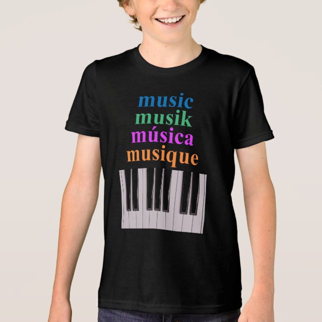 Piano Keyboard Music Text in Multiple Languages Tri-Blend Shirt (Front)