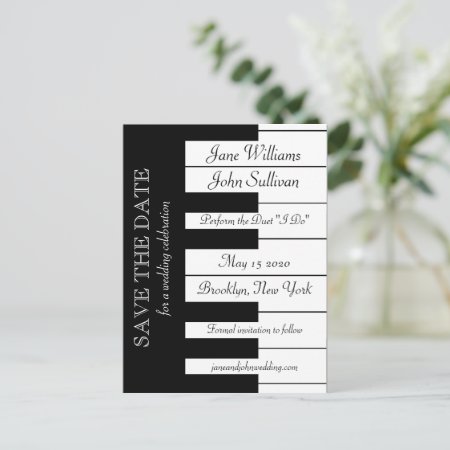 Piano Keyboard Music Themed Wedding Save The Date Announcement Postcar