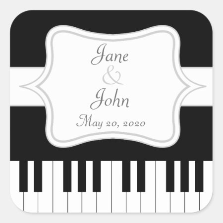Piano Keyboard Music Wedding Favor Square Sticker
