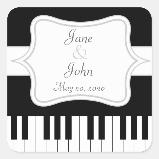 Piano Keyboard Music Wedding Favor Square Sticker (Front)
