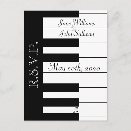 Piano Keyboard Music Wedding Rsvp Postcard