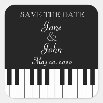 Piano Keyboard Music Wedding Save The Date Square Sticker by DigitalDreambuilder at Zazzle