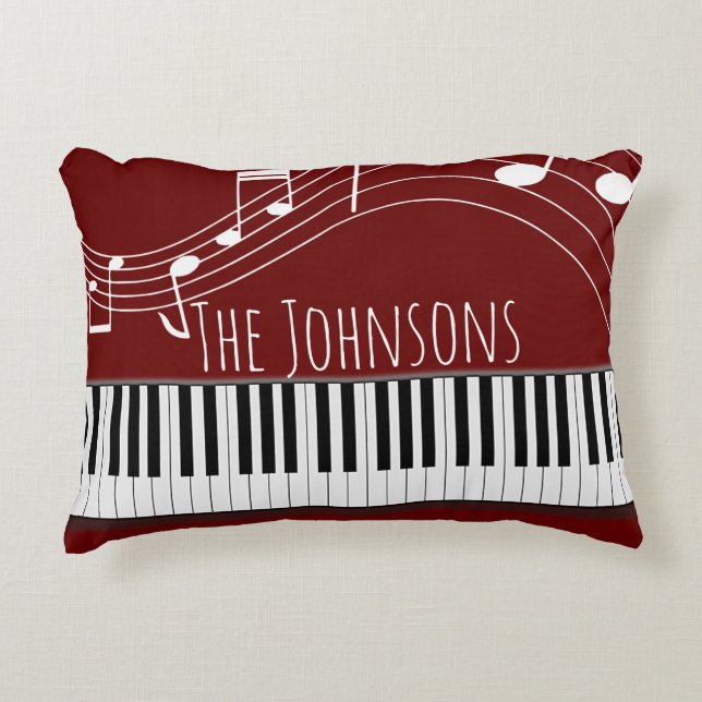 Piano Keyboard & Musical Notes Accent Pillow (Front)