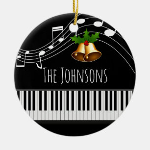 Piano Keyboard & Musical Notes Ceramic Ornament