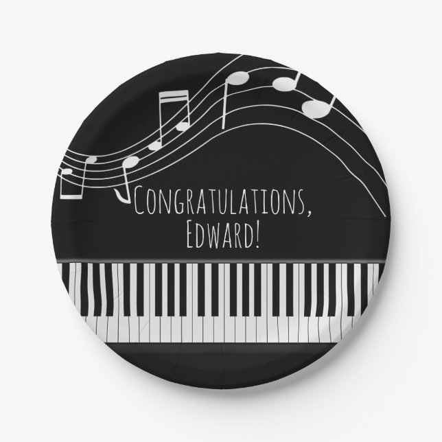 Piano Keyboard & Musical Notes Paper Plates (Front)