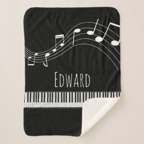 Piano Keyboard & Musical Notes Sherpa Blanket