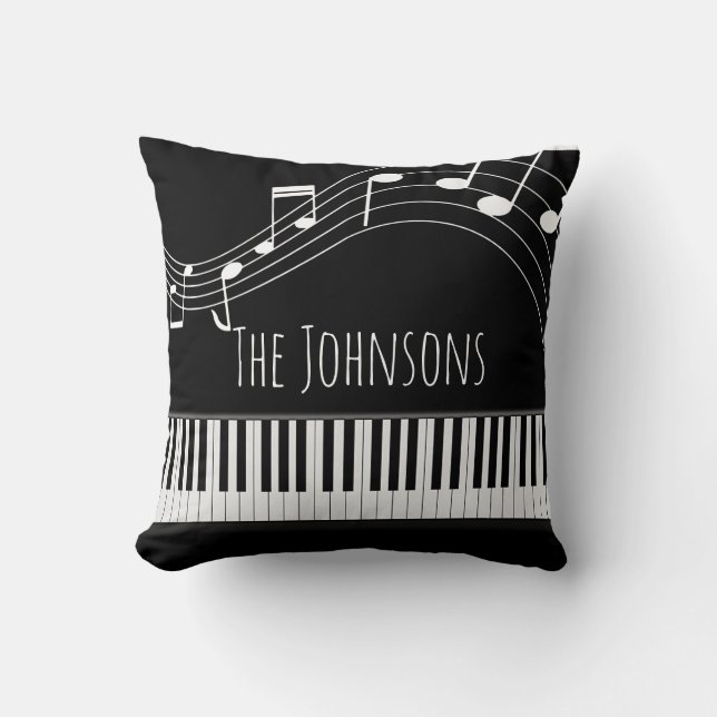 Piano Keyboard & Musical Notes Throw Pillow (Front)