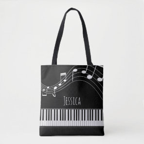 Piano Keyboard & Musical Notes Tote Bag