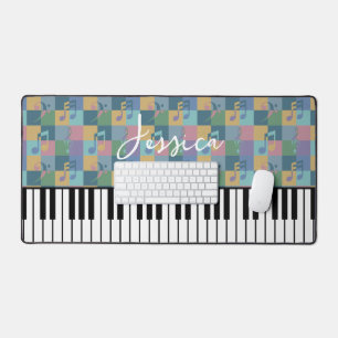 Piano Keyboard Musical Symbols Pattern Monogram Desk Mat