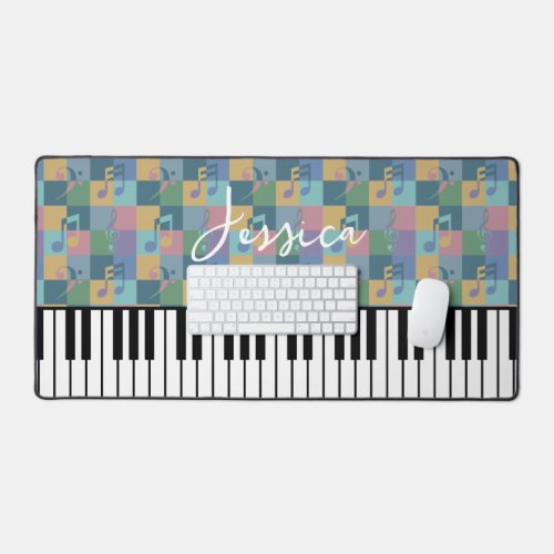 Piano Keyboard Musical Symbols Pattern Monogram Desk Mat