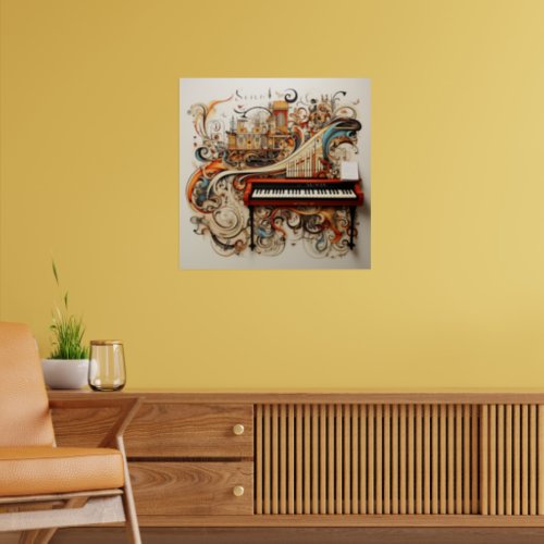 Piano Keyboard Organ Pipes Colorful Abstract  Poster