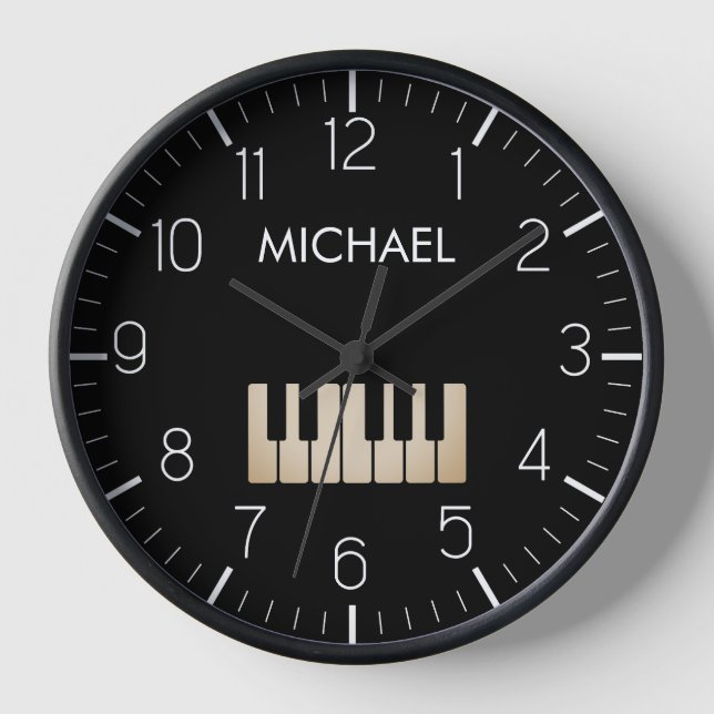 Piano Keyboard Personalized Musician's  black Clock (Front)