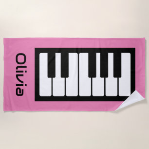 Piano Keyboard Personalized Musician's pink Beach Towel