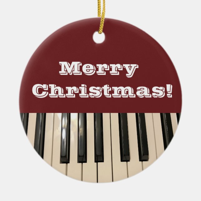 Piano Keyboard Photo Christmas Ceramic Ornament (Front)