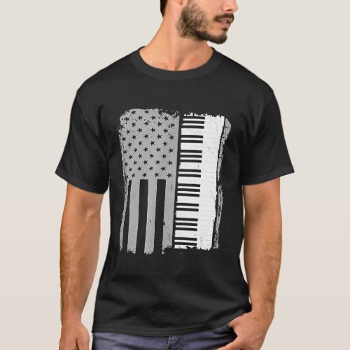Piano Keyboard Player Vintage American Flag T Shir T_Shirt