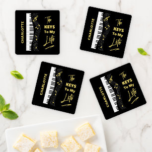 Piano Keyboard Players Fun Music Coaster Set