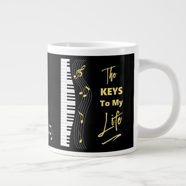 Piano Keyboard Players Fun Music Notes Giant Coffee Mug (Right)