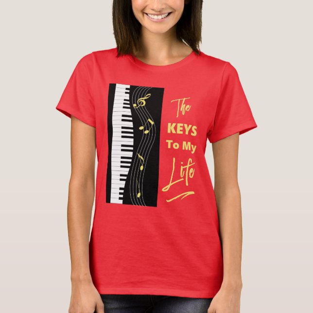 Piano Keyboard Players Fun Music Notes Graphic T-Shirt (Front)