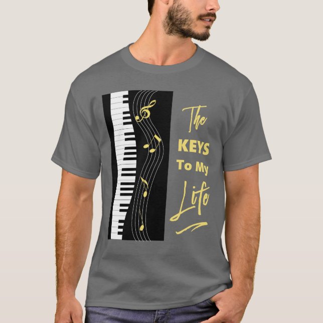 Piano Keyboard Players Fun Music Notes Graphic T-Shirt (Front)