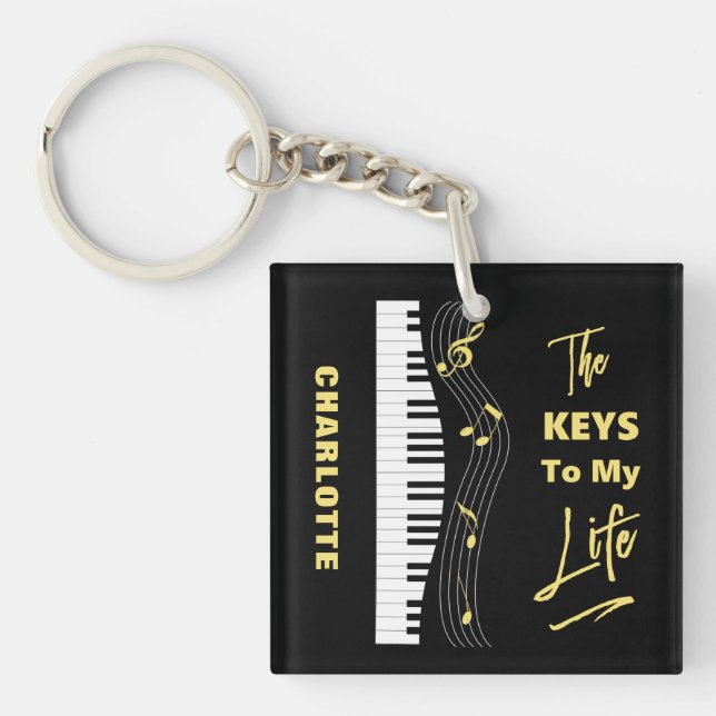 Piano Keyboard Players Fun Music Notes Keychain (Front)
