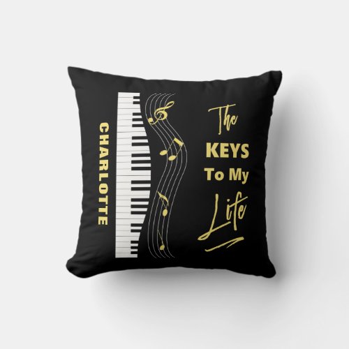 Piano Keyboard Players Fun Music Notes Throw Pillow