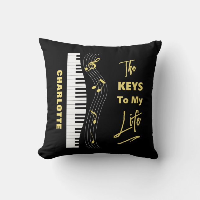 Piano Keyboard Players Fun Music Notes Throw Pillow (Front)