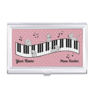 Piano Keyboard Playful Mice Customized Business Card Case