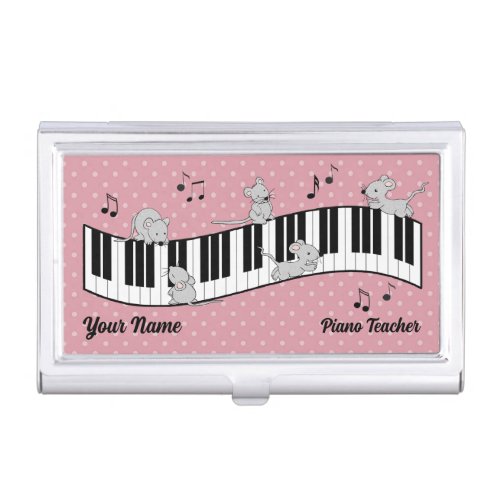 Piano Keyboard Playful Mice Customized Business Card Case