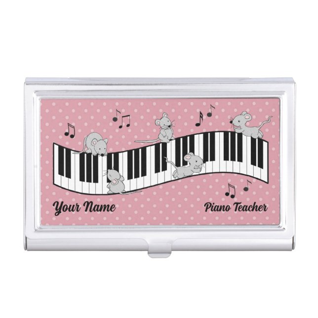 Piano Keyboard Playful Mice Customized Business Card Case (Front)