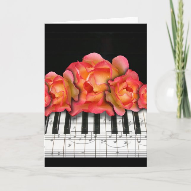 Piano Keyboard Roses and Music Notes (Front)