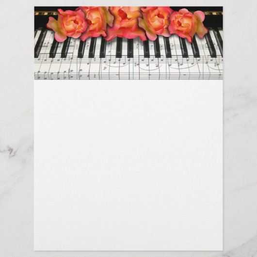Piano Keyboard Roses and Music Notes (Front)