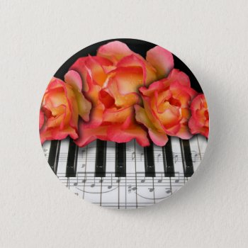 Piano Keyboard Roses And Music Notes Button by dreamlyn at Zazzle