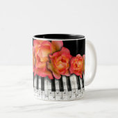 Piano Keyboard Roses and Music Notes Two-Tone Coffee Mug (Front Right)