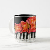 Piano Keyboard Roses and Music Notes Two-Tone Coffee Mug (Front Left)