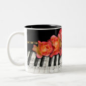 Piano Keyboard Roses and Music Notes Two-Tone Coffee Mug (Left)