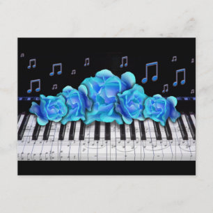 Piano Keyboard Roses Invitation and Music Notes