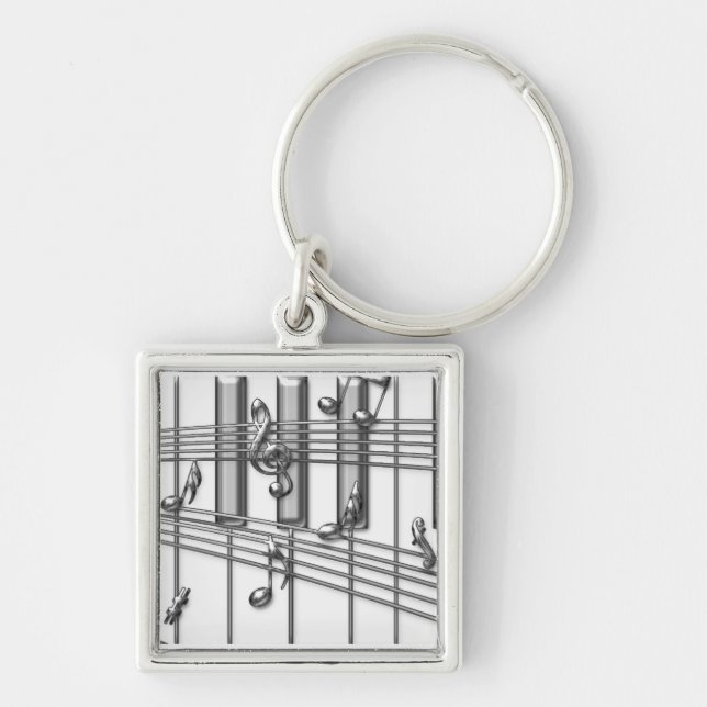 Piano Keyboard Silver Music Notes Keychain (Front)