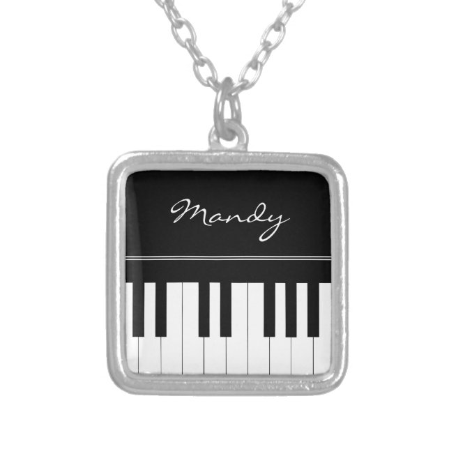 Piano keyboard silver plated necklace (Front)