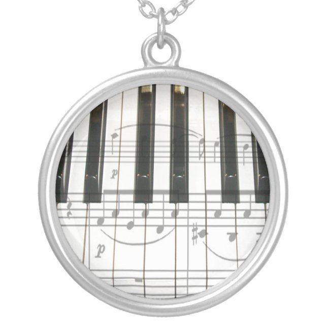 Piano Keyboard Silver Plated Necklace (Front)