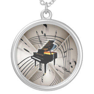 Piano Keyboard Silver Plated Necklace