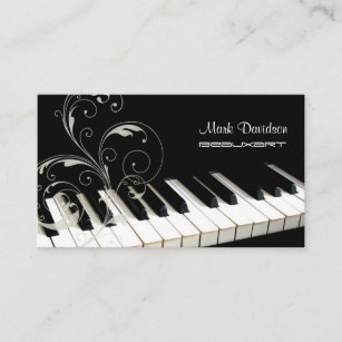 Piano Keyboard+swirls/teacher/tuner business cards