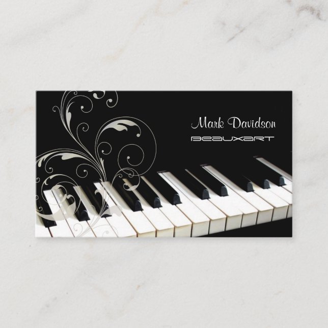 Piano Keyboard+swirls/teacher/tuner business cards (Front)